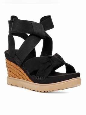 UGG Ileana Wrap Black Wedge Sandals Size 9